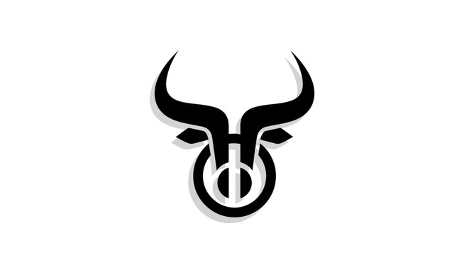 Black bull head logo with circular horn design element.