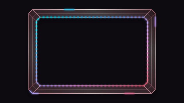 Premium animated Art Deco rose gold frame featuring elegant chamfered geometric borders, a sweeping glass shine, and a fast-moving neon cyberpunk rainbow glow on a dark background.