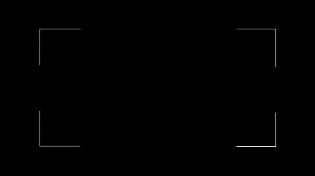 Camera viewfinder frame recording corners with trim paths line drawing animation on black background.