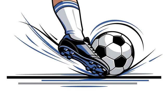 Soccer Cleat Kicking Ball with Dynamic Motion Trail Vector Illustration for Championship Tournament Editorial Graphics