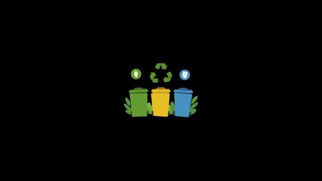Rubbish bin three nature flat design motion video suitable to your brand, display, public place, clean, advertise, trash, symbol, marketing, caution, warning, and more