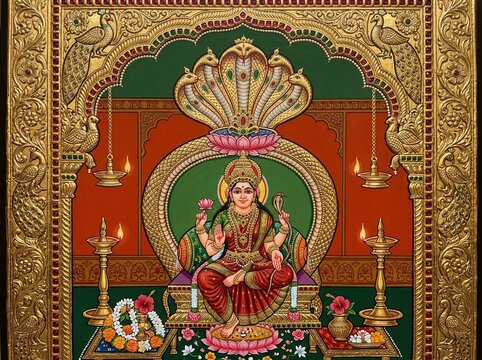 Nag Devta Blessing &mdash; Sacred Serpent Deity in Opulent Tanjore Art