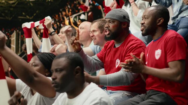 Shocked supporter celebrating high stakes betting win on mobile betting app during a live soccer match inside the stadium, excited fan reacts to the winning odds and big payout, cheering for victory.