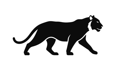 Fototapeta premium Powerful Silhouette of a Walking Feline Predator in a Monochromatic Style Representing Strength and Wilderness