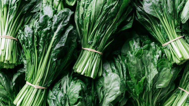 Fresh green vegetable bundles creating a healthy food background, showcasing organic produce and vibrant ingredients