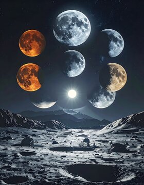 Lunar Cycle Phases Moon Space Exploration.