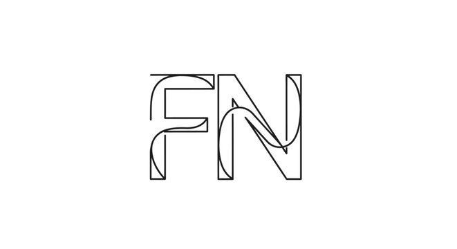 Abstract FN monogram logo design in black outline