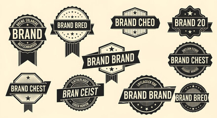 Fototapeta premium Collection of blank vintage round badges and stickers for branding and design mockups