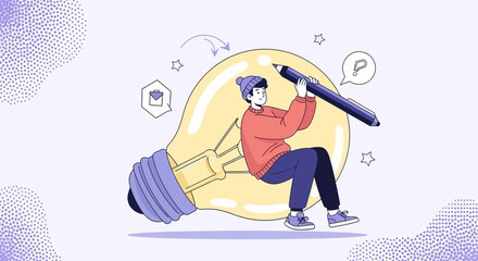 Obraz premium Creative Idea Generation: Person Drawing on Giant Light Bulb