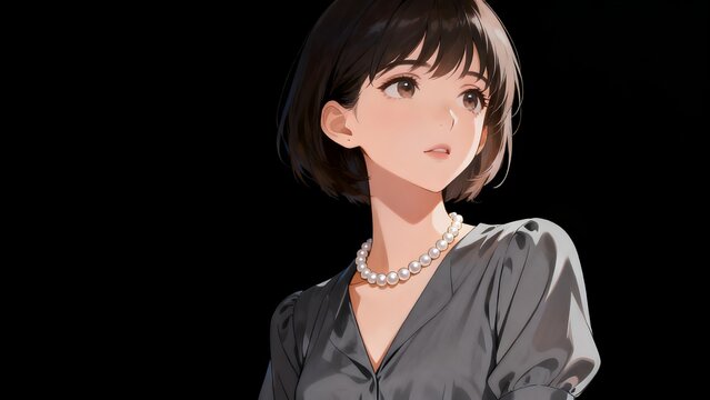 Anime girl with pearl necklace