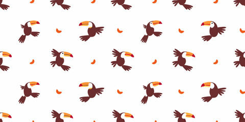 Obraz premium Toucan pattern a repeating illustration with tropical birds on white background