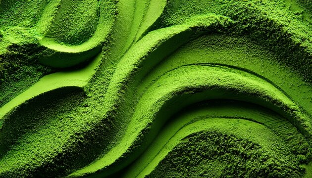 Top Down Macro Of Finely Ground Green Powder With Abstract Textures And Curves
