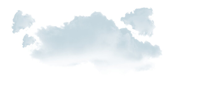 Soft blue tinted fluffy cumulus cloud formation isolated as a graphic design element
