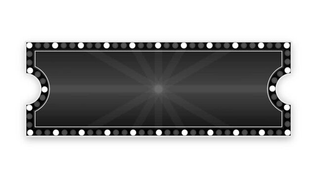 Minimalist monochrome platinum silver vintage ticket marquee with bright white flashing bulbs.
