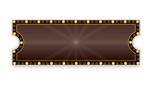 Classic antique vintage sepia ticket marquee with warm golden amber flashing bulbs.