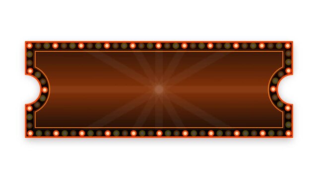 Warm sunset amber and orange retro cinema ticket marquee with glowing fire colored bulbs.