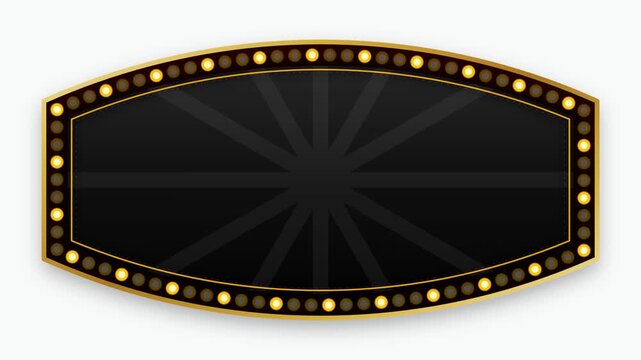 Majestic vintage theater barrel marquee blank frame with glowing bulbs.