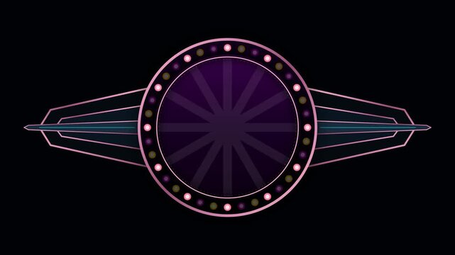 Regal royal amethyst purple winged badge marquee with gorgeous rose gold glowing bulbs.