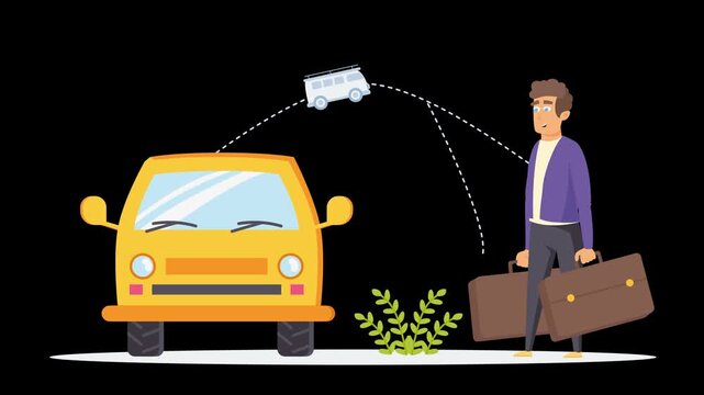 Carrying luggage man's flat illustration. Vacation on summer advertising concept of travel agencies 