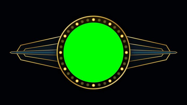 Green screen chroma key art deco winged circular badge marquee.