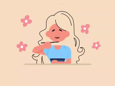 Motion Graphics girl eating delicious noodles 