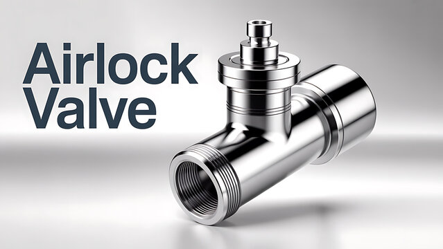 Airlock valve made of stainless steel for industrial applications and plumbing systems with threaded connection and shiny surface on white background  industrial equipment