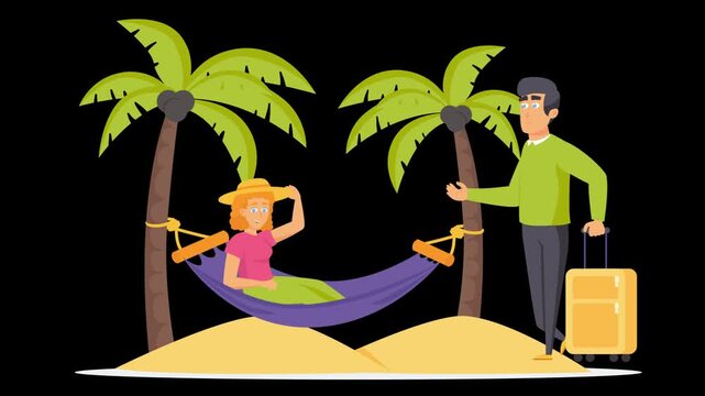 Holiday tour plan of a couple's flat illustration. Vacation on summer advertising concept of travel agencies 