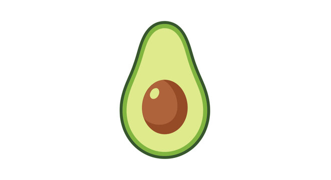 Vibrant green avocado half with a visible brown pit, a healthy and nutritious fruit illustration perfect for culinary designs, healthy eating promotions, and vegetarian recipes