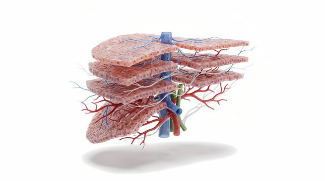 Cross-Section Of Human Liver Showing Lobules And Blood Vessels
