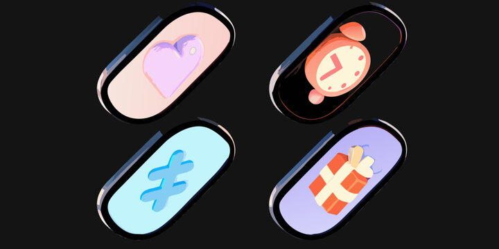 Colorful capsule shaped icons with heart gift medicine and clock symbols
