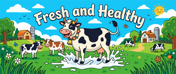 Fototapeta premium Fresh Cow's Milk. Label Design 