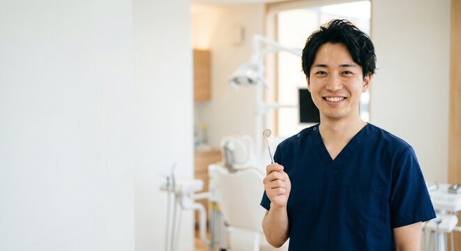 男性歯科医師 歯医者 笑顔 コピースペース 歯科医院 クリニック ポートレート