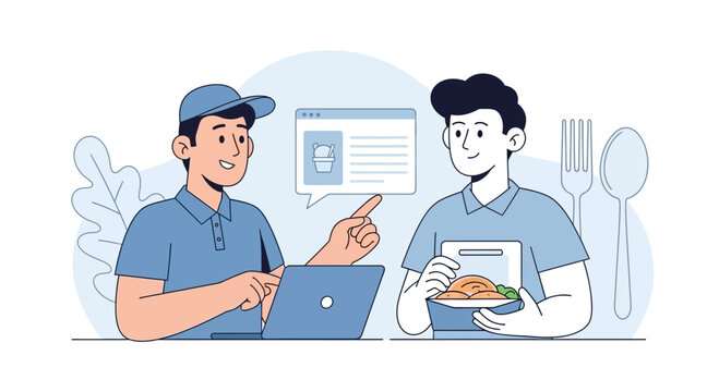 Food delivery service illustration: Order confirmation and delivery