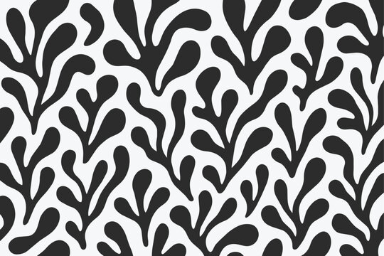 Organic Abstract Seaweed Seamless Pattern, Modern Marine Botanical Background Vector Illustration