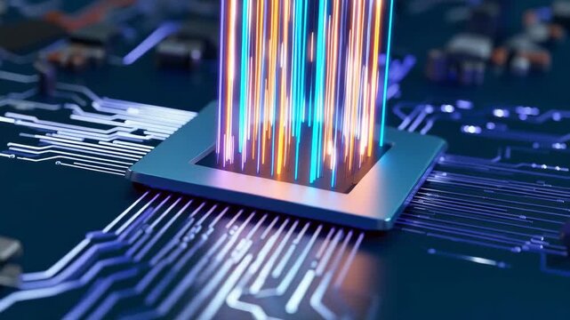 Computer Chip High Tech Technology, Abstract Data Processing, Information Communication Flow