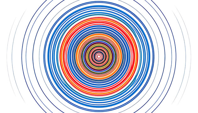 Concentric circles of blue, orange and yellow creating a vibrant, symmetrical mandala pattern, abstract background