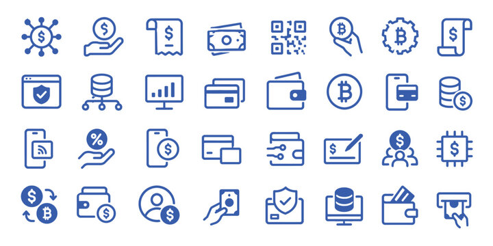 Computer technology and network interface icons set collection.