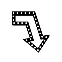 Fototapeta premium Black Arrow Sign With White Lights Pointing Down and To The Right On A White Background