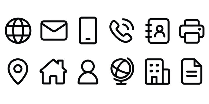 General communication and navigation icon set collection with office and contact symbols.