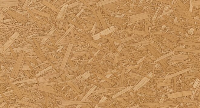 Oriented strand board wood texture background showing compressed wooden chips and building materials.