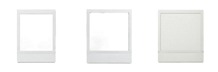 Empty vintage polaroid photo frames set isolated on white background, classic instant film borders for photography display, blank square paper card templates for memories, realistic mockup collection  © Freezan