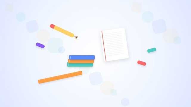 Education Elements Floating Animation with School Supplies