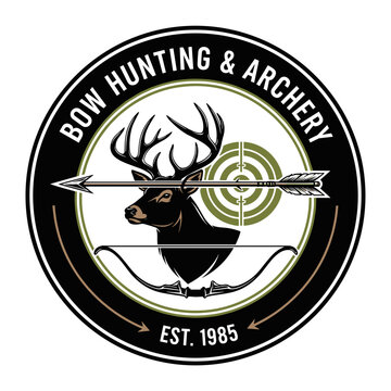 Deer Head with Arrow Through Target and Bow.