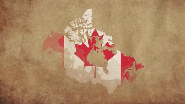 Canada map with the flag inside animation paper video 4K