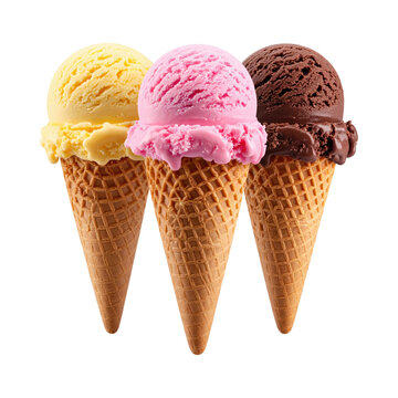 photo  - Premium Isolated Ice Cream Collection with Colorful Gelato Scoops and Waffle Cones PNG
