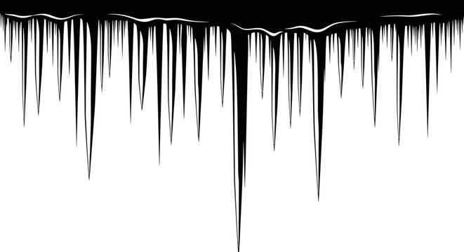 Black liquid drips down from a white background with sharp icicle like formations