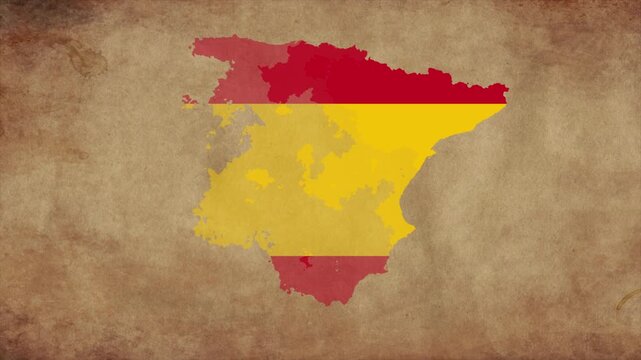 Spain map with the flag inside animation paper video 4K