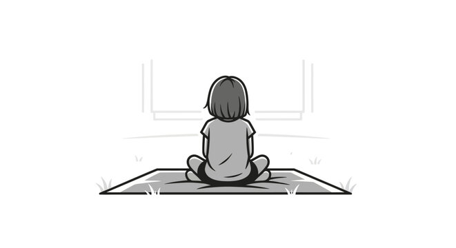 Silhouette of a child sitting quietly on floor.