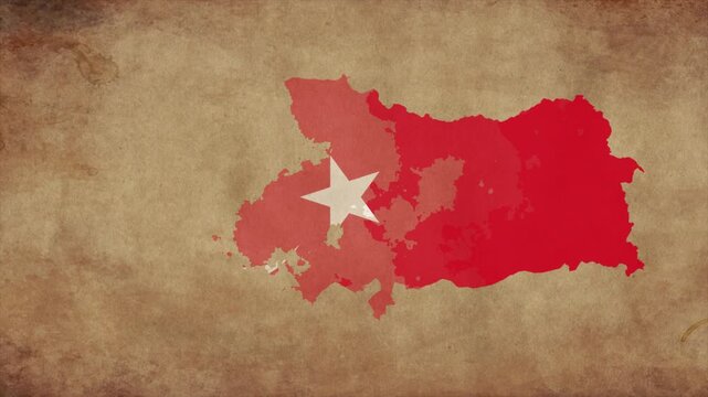 Turkiye map with the flag inside animation paper video 4K
