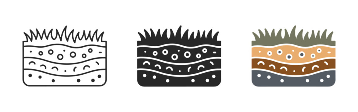 Soil layer line editable icon set with ground geology agriculture and earth cross section symbols
